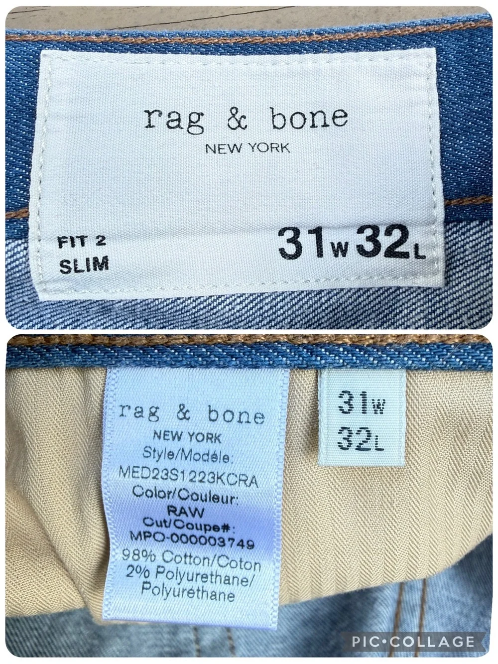 rag & bone Fit 2 Slim Straight Jeans in Raw Blue size 31